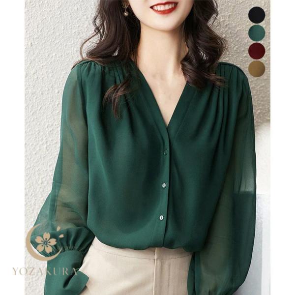 シフォンブラウス 通勤シースルートップス