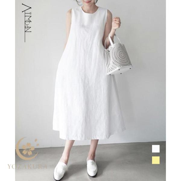 リネンワンピース ノースリーブ 韓国風夏