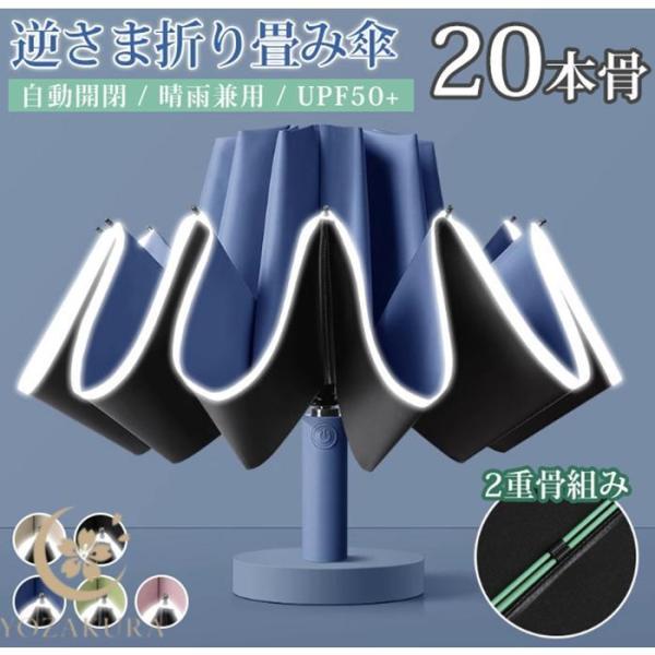 自動開閉 逆折りたたみ傘 日傘 UPF50+ 20本骨 二重骨組み 強風対応 紫外線対策 UVカット...