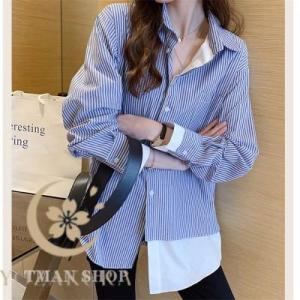 シャツ レデイース トップス 長袖 ストライプ柄 切り替え シングル 折り襟 アウター 大きいサイズ...