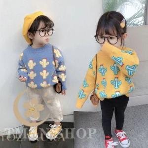 子供服 ニットセーター 女の子 キッズ トップス 長袖 丸首 植物 カクタス プルオーバー ゆったり...