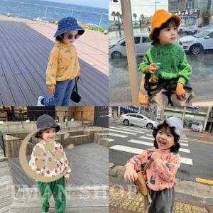 子供服 ニットセーター 女の子 キッズ 長袖 プルオーバー 総柄 フルーツ柄 カートゥーン ボトルネ...