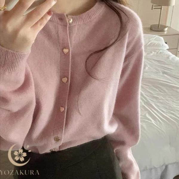 カーディガン レディース トップス セーター アウター ゆったり ニット やわらかい ハートボタン ...