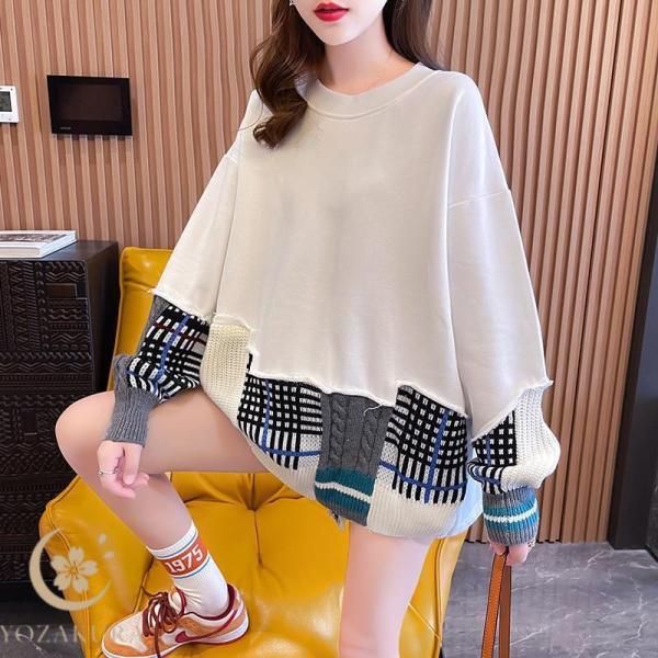 レディース スウェット 2021秋 薄手のセーター 女性 ラウンドネックステッチ プラスサイズ 婦人...