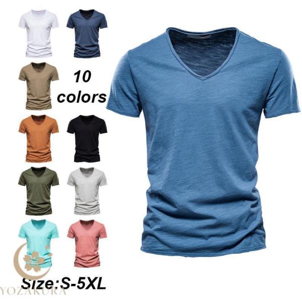 tシャツ メンズ 半袖 VネックTシャツ 無地 おしゃれ  白tシャツ 大きいサイズ 夏服 30代 ...