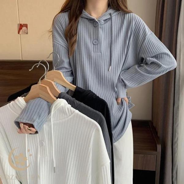 春秋 着痩せ ばくはつ 長袖ブラウス フード付き レディース ファッション