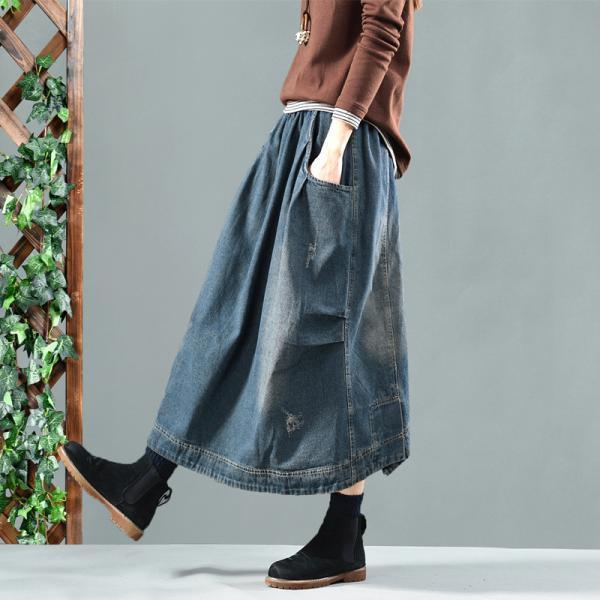 サルエルパンツ デニム パンツ レディース バルーンパンツ 春 秋 スカーチョ プリーツ パンツ 大...