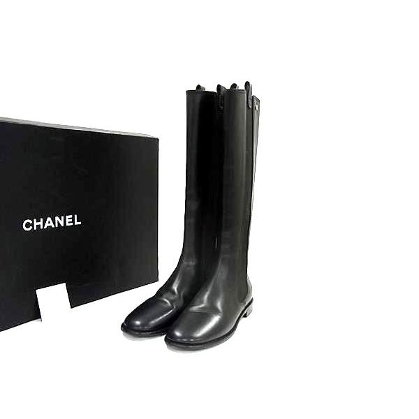 ■美品■ CHANEL シャネル ココマーク カメリア レザー サイドゴア ロングブーツ サイズ 3...