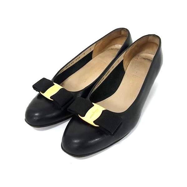 Salvatore Ferragamo フェラガモ ヴァラリボン レザー ヒール パンプス サイズ ...