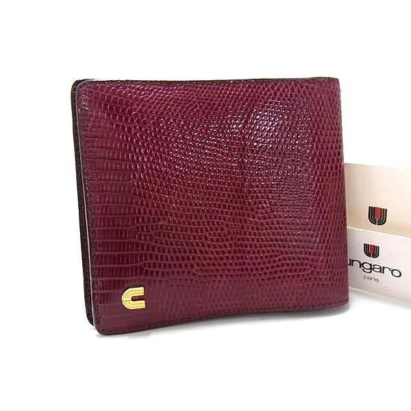 ■美品■ ungaro ウンガロ リザード型押しレザー 二つ折り 財布 ウォレット 小銭入れ 札入れ...