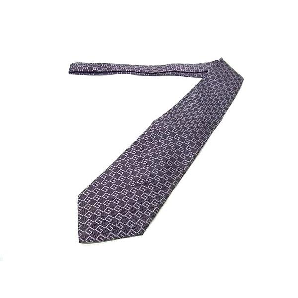■美品■ GUCCI グッチ シルク100% 総柄 ネクタイ ビジネス 紳士 メンズ パープル系×マ...