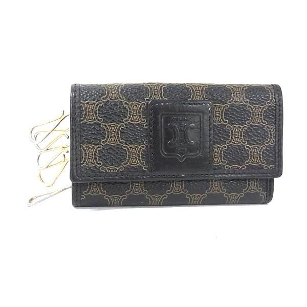 CELINE セリーヌ マカダム柄 PVC×レザー 6連 キーケース 鍵入れ メンズ レディース ブ...