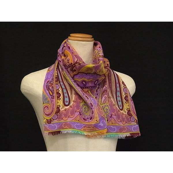 ■新品同様■ ETRO エトロ ウール50%×シルク50% ペイズリー柄 スカーフ ストール レディ...
