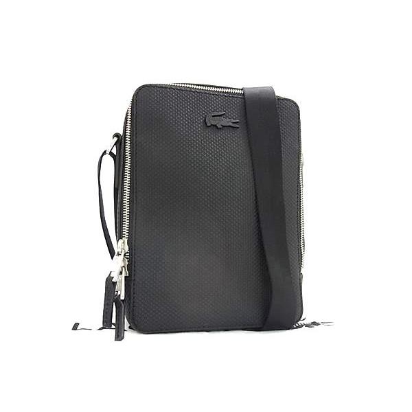 ■新品同様■ LACOSTE ラコステ PVC×レザー クロスボディ ショルダーバッグ 斜め掛けかば...