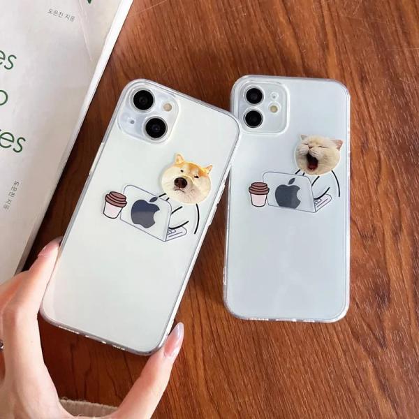 iPhone ケース クリア 可愛い 韓国 カバー 猫 犬 黄ばまない おもしろ シリコン キャラク...