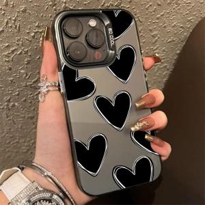 iPhone ケース 韓国 ハート パターン かわいい おしゃれ レトロ Y2K 耐衝撃 シルバー お揃い キラキラ デザイン アート xs 11 12 pro max