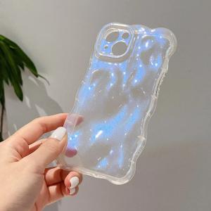 iPhone ケース 韓国 ウェーブ うねうね オーロラ かわいい 大人 透明 黄ばみにくい 耐衝撃 青 ピンク お揃い もこもこ 11 12 13 pro max