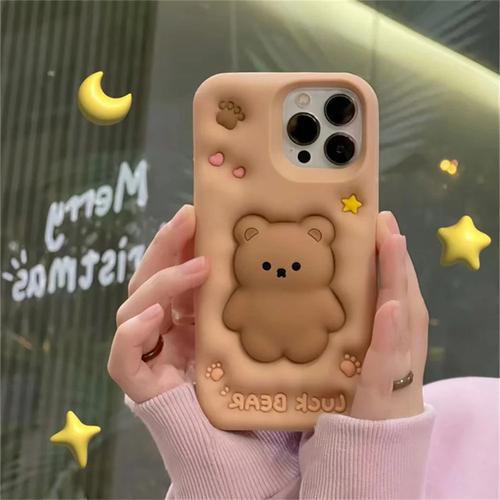 iPhone ケース 韓国 シリコン くま クマ テディベア 3D 立体 かわいい キャラクター ぷ...