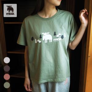 moz sweden フォレストエルク ゆるシルエット Tシャツ モズ 北欧 公式 ティーシャツ レディース 半袖 トレンド 大きいサイズ 小さいサイズ 綿100 S M L LL｜ys-interior