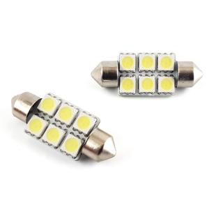 【特】高輝度 T10x36mm 3Chip SMD 6連 LEDルーム球 白 ホワイト 2個｜ys-led-tokutoyo