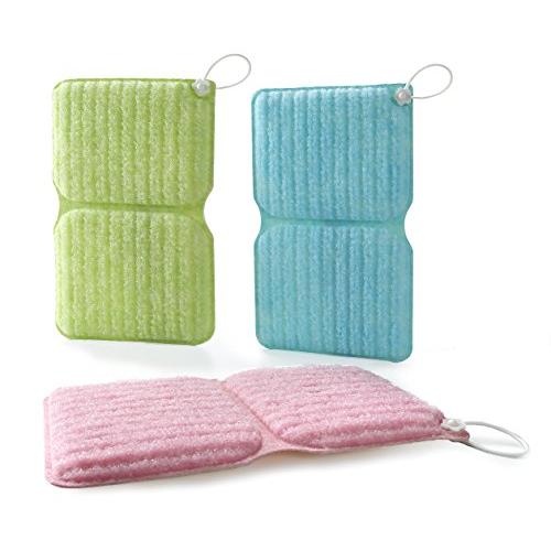 Sanko サンコー お風呂 スポンジ 浴槽 掃除 お得用 3色入 水だけでも汚れが落とせる特殊繊維...