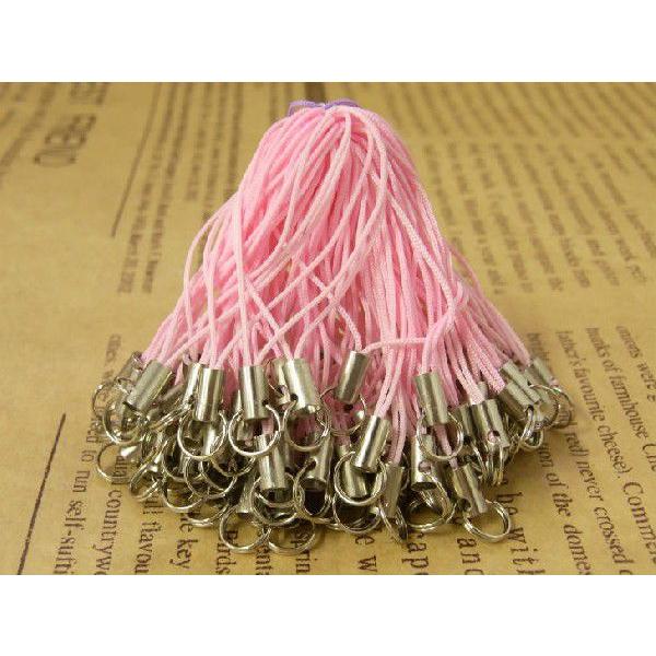 ストラップパーツ 半二重丸カン 7mm シルバー金具 ピンク 全長約80mm　紐約70mm 約50個...