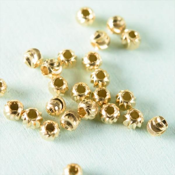 国内本金メッキ製メタルビーズ デザインカット(約3mm)約50個 ゴールド 金属ビーズ ヒキモノ メ...