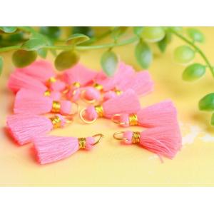 ミニタッセル(約1.8cm)10個 蛍光ピンク カン付き ネオンカラー フリンジタッセル キータッセ...