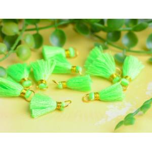 ミニタッセル(約1.8cm)10個 蛍光グリーン カン付き ネオンカラー フリンジタッセル キータッ...