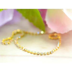 連爪 ガラスストーン(約1.5mm)約20cm ゴールドxクリスタルAB 連爪チェーン ダイヤレーン...