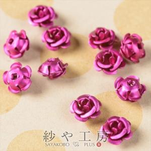 高品質アルミバラ メタルカラー(径約6mm)約10個 フューシャ 通し穴付き 1穴 花 ばら  手芸材料 デコ ネイル｜ysayakobo