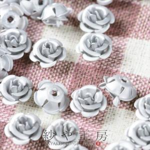 高品質アルミバラ メタルカラー(径約8mm)約50個 シルバー 通し穴付き 1穴 花 ばら 手芸材料 デコ ネイル
