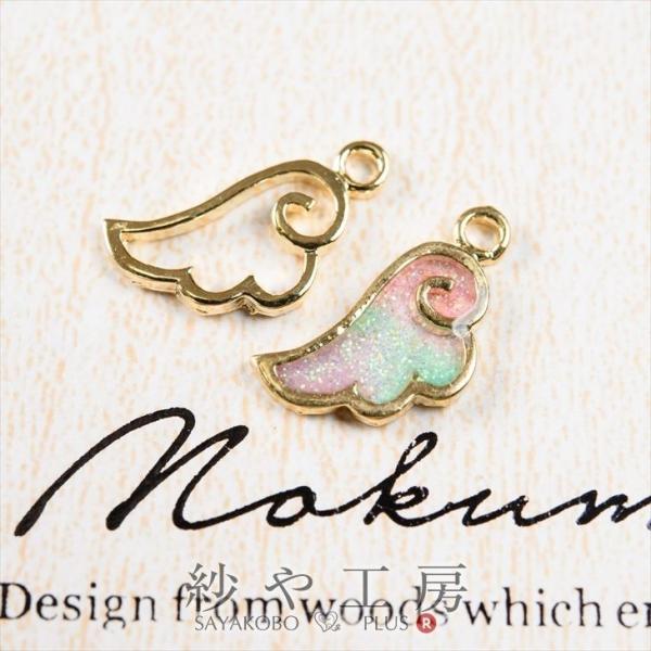 レジン枠 フレーム 天使の羽 19mm ゴールド 1個 1ヶ 約2cm レジン 型 枠 通し穴 小さ...