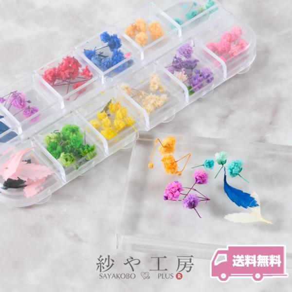 ドライフラワー 封入パーツ カスミ草とリーフ 10色+2個 ジェルネイル 花 レジン レジンパーツ ...