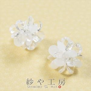 ビーズフラワー ホワイト×クリア 17mm 6個 6ヶ 花編み ビーズ モチーフ フラワー お花 アクリルビーズ パーツ｜ysayakobo