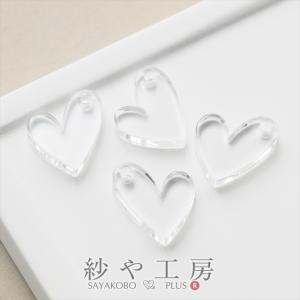 チャーム クリア ハート アクセサリー パーツ レッド 13.5mm 4個