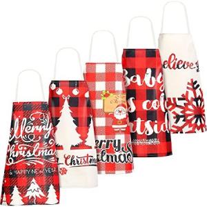 SATINIOR 5 Pack Christmas Aprons Adjustable Kitchen Women Chef Cooking Sant 並行輸入品