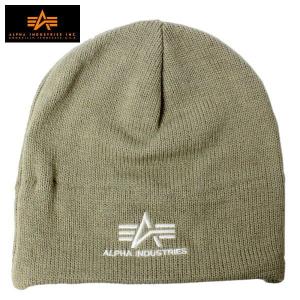 ALPHA INDUSTRIES　(アルファ インダストリーズ)　【ユニセックス】 ニットキャップ　ニット帽 ロゴ 刺繍　KNIT CAP WITH　(KHAKI カーキ)　AHK42200｜ysk-style