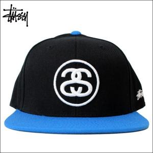 ステューシー キャップ　STUSSY (ステューシー)　ユニセックス キャップ　ロゴ 刺繍 キャップ ハット 帽子　SS LINK CAP　(BLACK/BLUE)　131496-BLACK/BLUE｜ysk-style