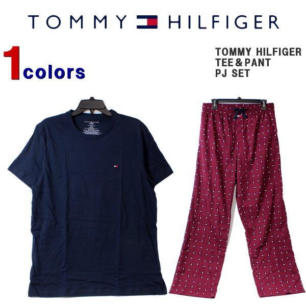トミーヒルフィガー 上下セット メンズ パジャマ 半袖Tシャツ ベロア ベロワ パンツ 09T339...
