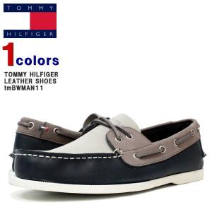 トミー スニーカー　TOMMY HILFIGER (トミーヒルフィガー)　メンズ レザーデッキシューズ　スニーカー 靴 デッキ シューズ 革 レザー　(NAVY/GREY)　BOWMAN11｜ysk-style