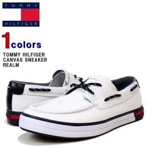 トミー スニーカー　TOMMY HILFIGER (トミーヒルフィガー)　メンズ デッキシューズ　キャンバス デッキ スニーカー 靴 シューズ　(OFF WHITE)　REALM｜ysk-style