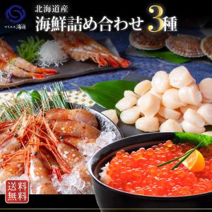 お中元 ギフト  北海道 海鮮 詰め合わせ3種(いくら200g/ほたて貝柱250g/ぼたん海老250g)「海鮮詰め合わせ-８」内祝　お返
