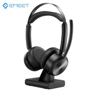 ワイヤレスヘッドセット Bluetooth5.2 充電スタンド付属 マイク搭載 ENC 通話ノイズリダクション 2台同時接続 270度回転 Web会議 EMEET HS80｜ysmya