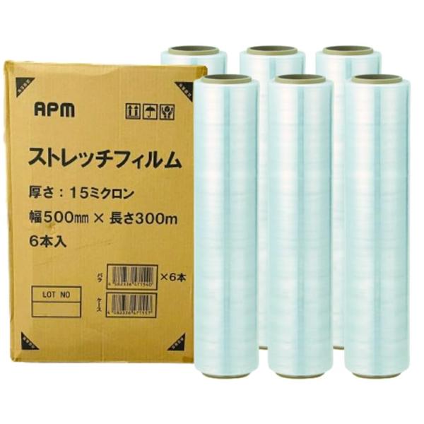 【箱売り】APMジャパン 梱包用 万能・強力 ストレッチフィルム 15μ 幅500mm×長さ300m...