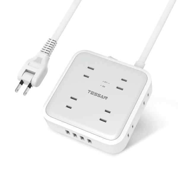 延長コード 2m 電源タップ TESSAN 8個AC口 4USBポート usb コンセントタップ タ...