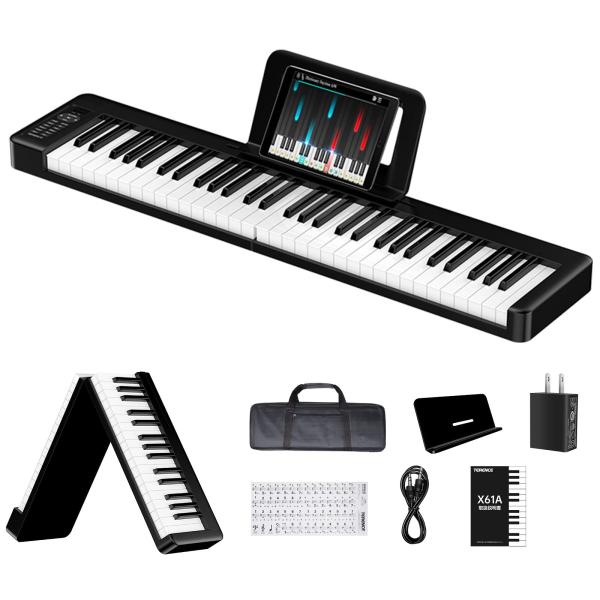 TERENCE 電子ピアノ 61鍵盤 折り畳み式 ピアノ 充電式 タッチレスポンス機能 MIDI対応...