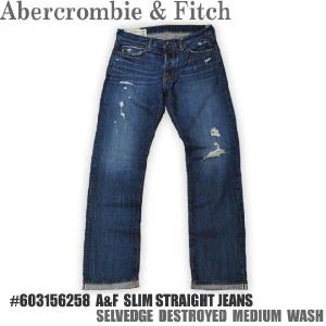 Abercrombie&Fitch【アバクロンビー＆フィッチ】 A&F SLIM STRAIGHT JEANS (Selvedge Destroyed Medium Wash)｜yssbronks