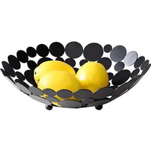 - Metal Creative Countertop Fruit Basket Bowl  Large Round Black