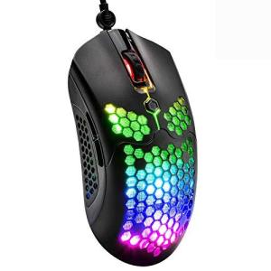 有線軽量ゲーム用マウス 26RGBバックライト付きマウス 7ボタンプログラム可能なドライバー PAW3325 12000DPI マウス 超軽量ハニカ